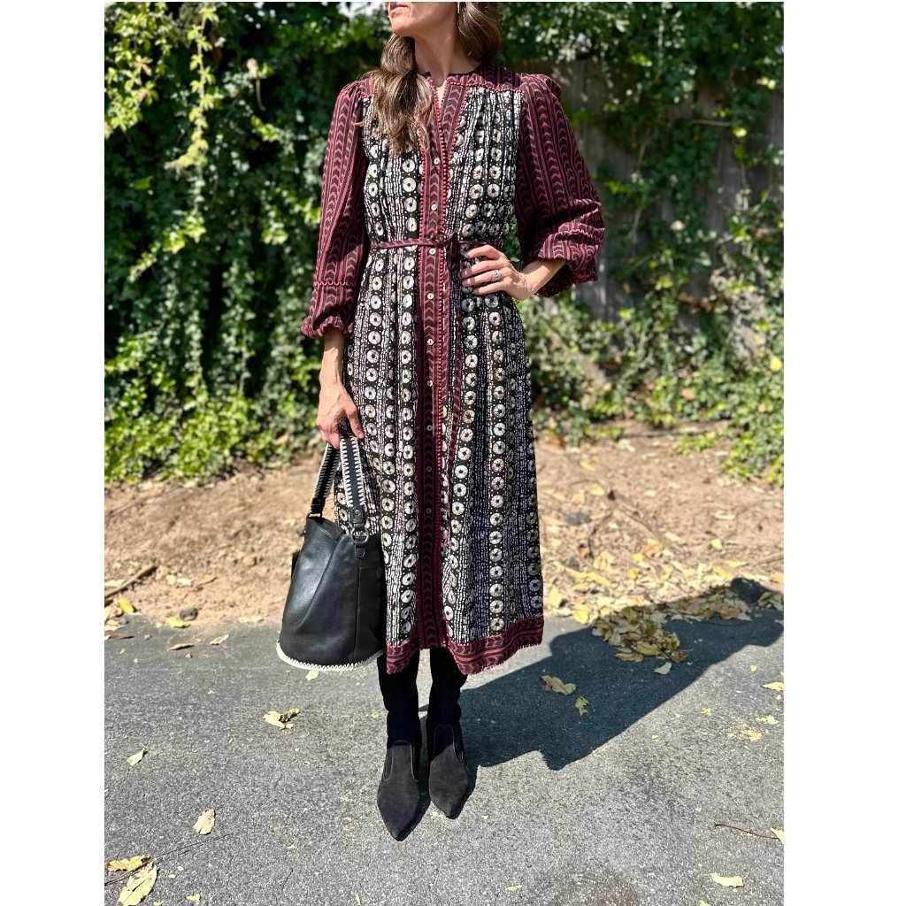 New Ash & Eden Marlow Summer Long Sleeve Midi Dress P6145